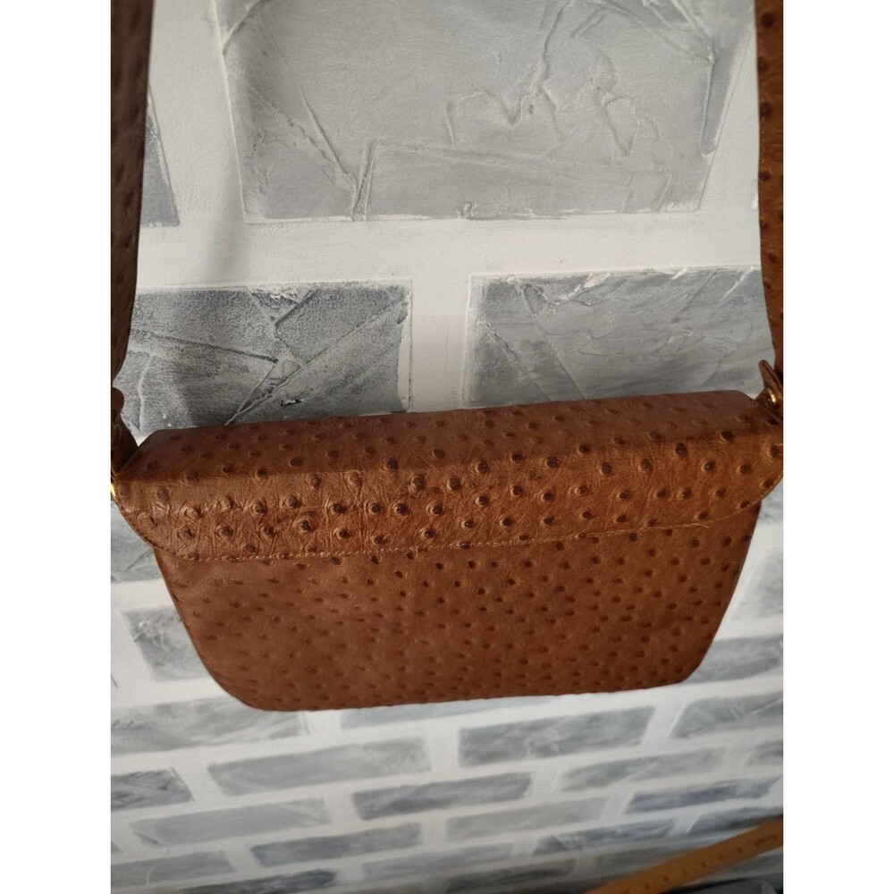 Lederer De Paris Vintage Shoulder Bag Leather Ostrich Print Embellished Tan Y2K - Picture 6 of 15
